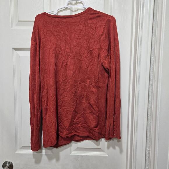 JM Collection Rust Orange Studded Sleeve Sweater Top XL - Picture 8 of 9